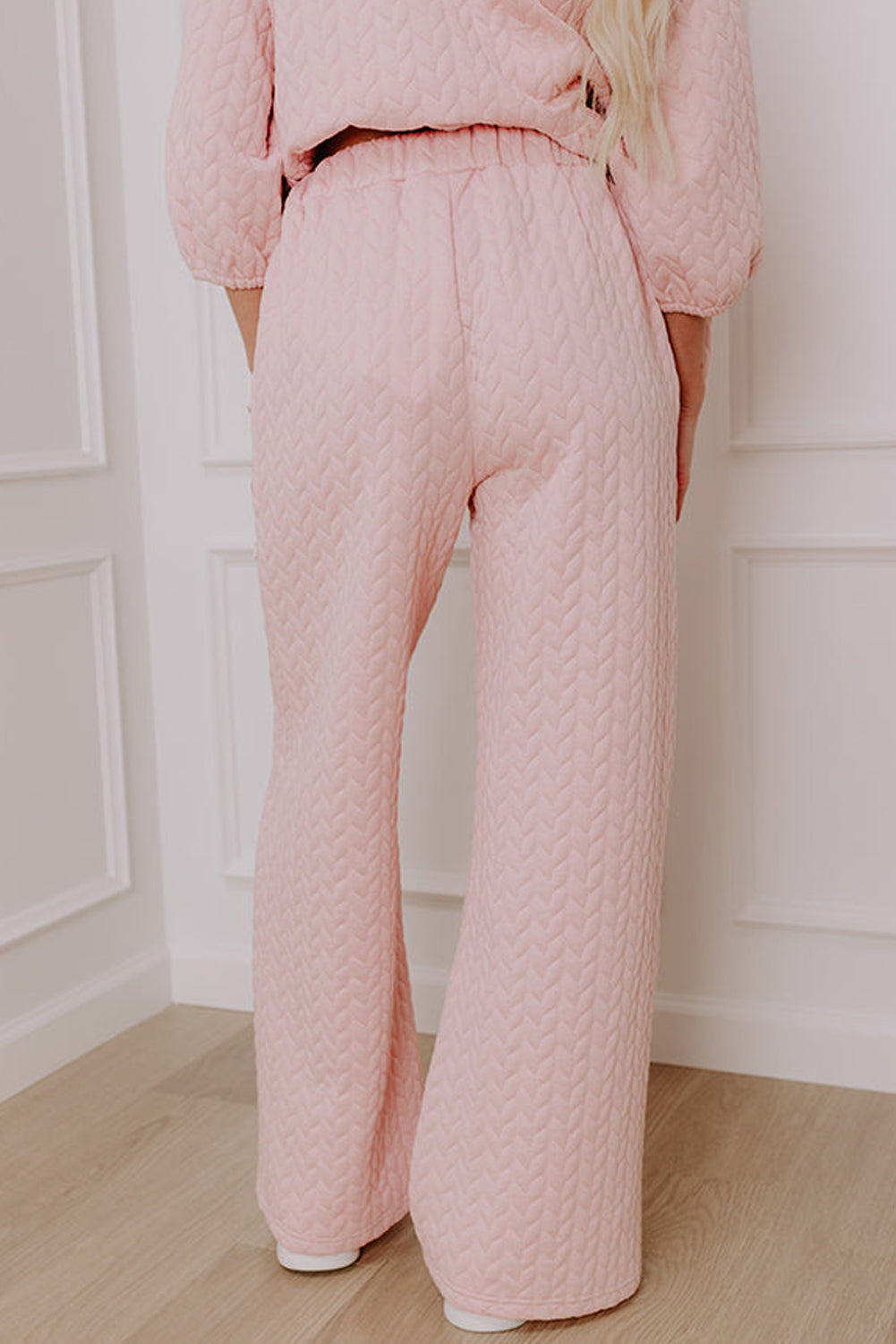 Delicacy Braided Texture Ruffle Hem Top Drawstring Loose Pants Set