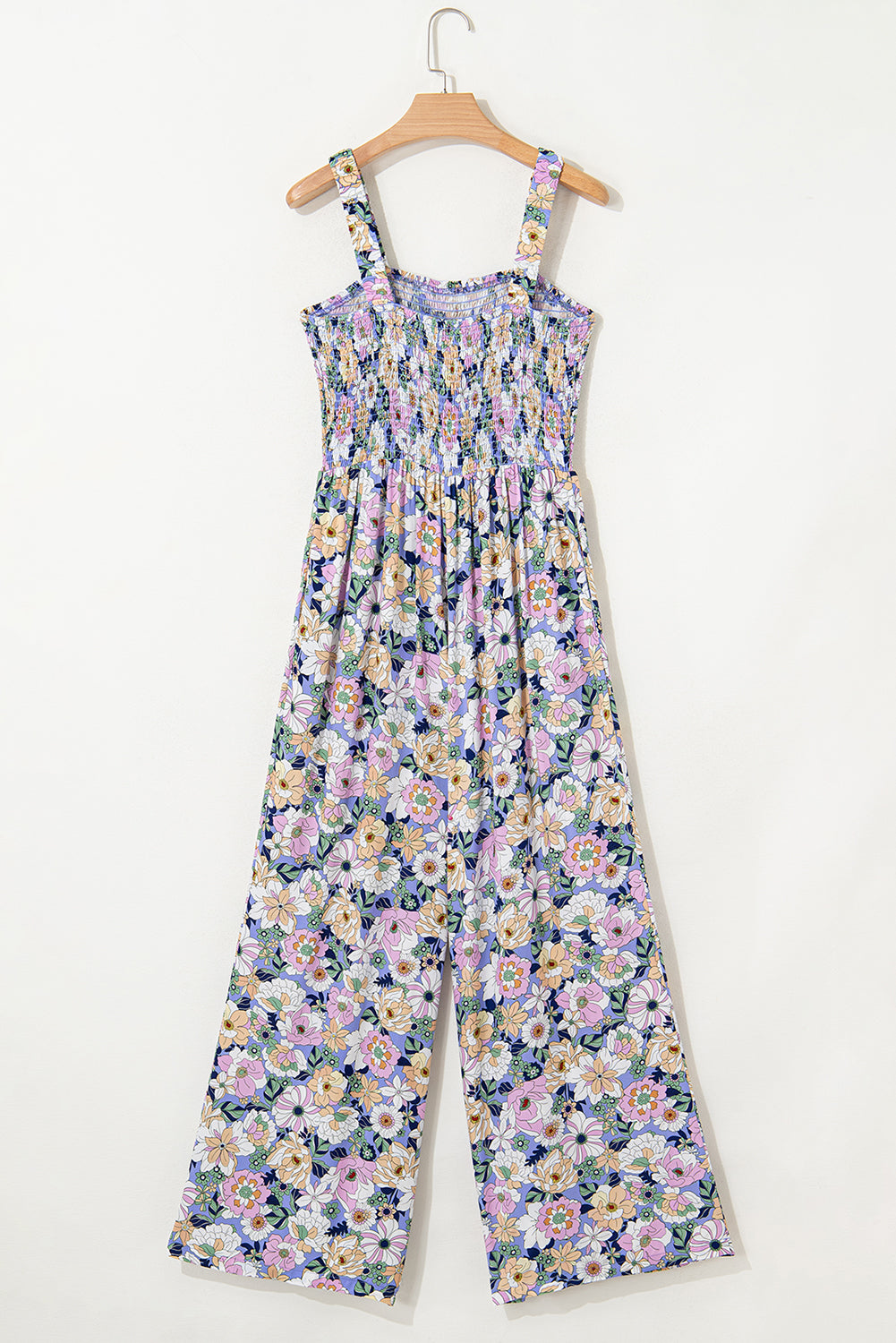 Purple Floral Square Neckline Stretch High Waist Jumpsuit
