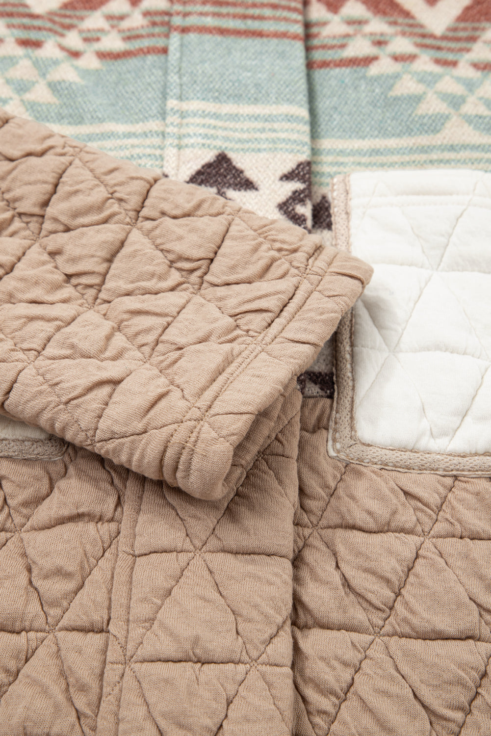 Light French Beige Geometric Quilted Patchwork Vintage Jacket