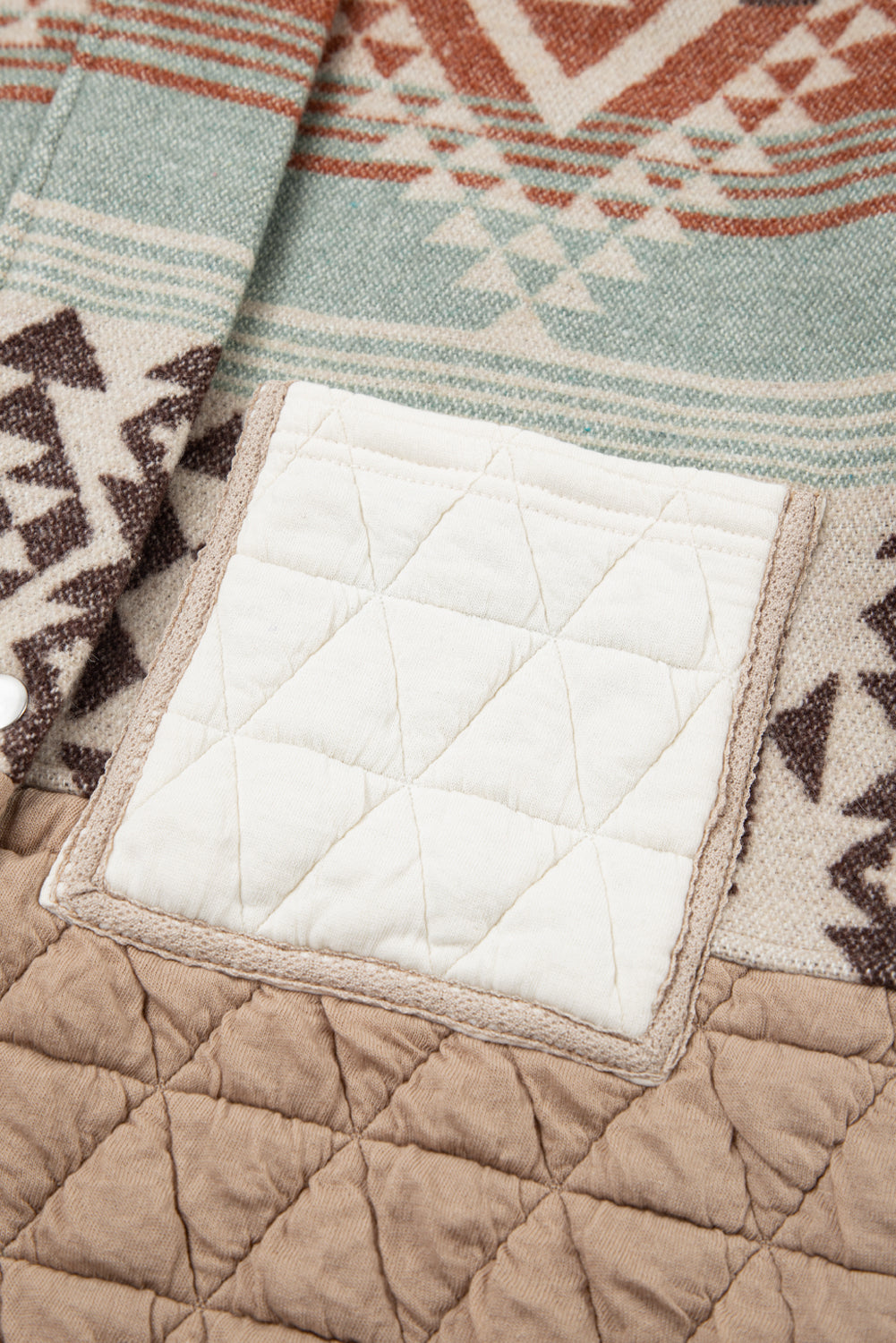 Light French Beige Geometric Quilted Patchwork Vintage Jacket