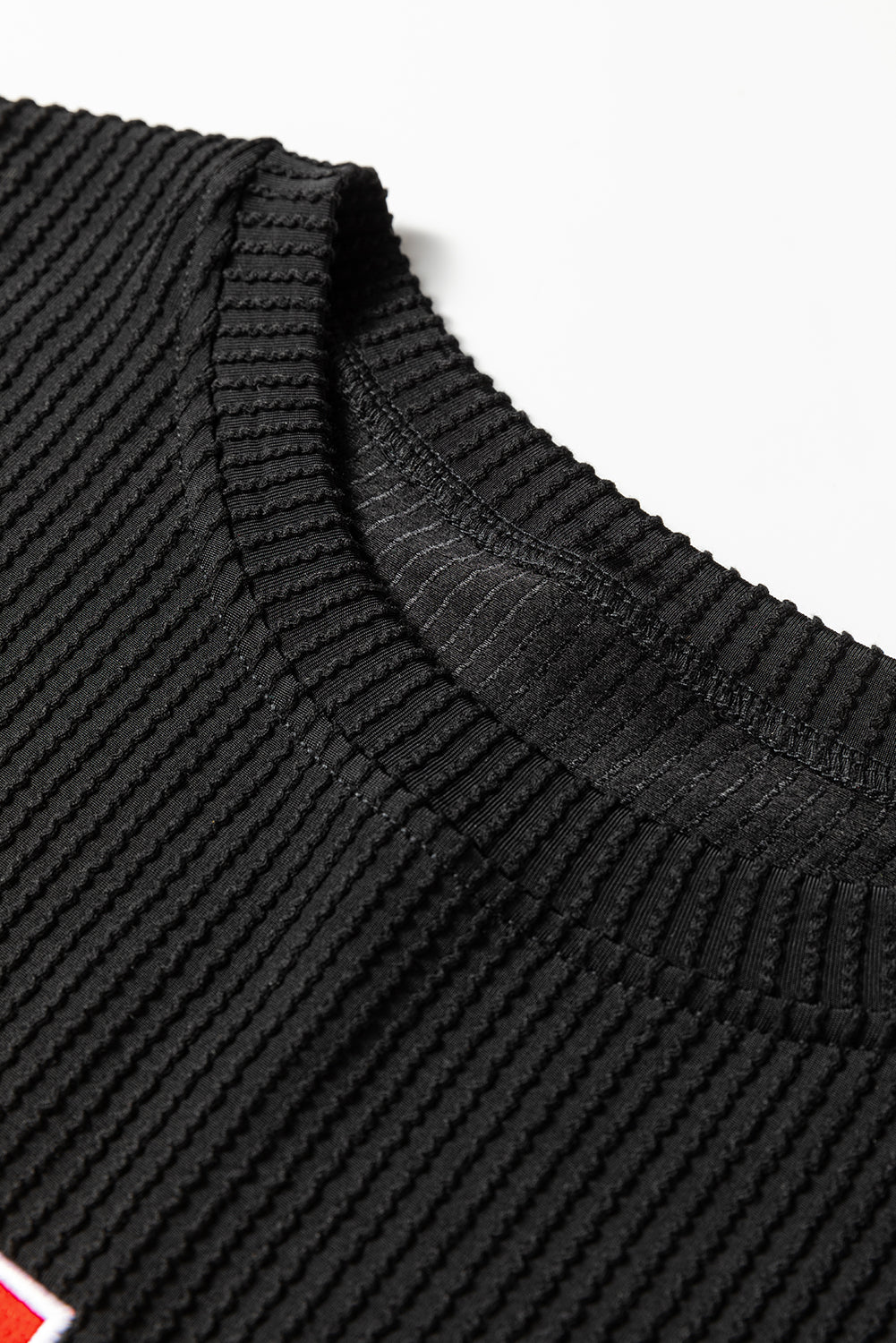 Black Crinkle Rib JOLLY Pattern Long Sleeve Top and Pockets Pants Set