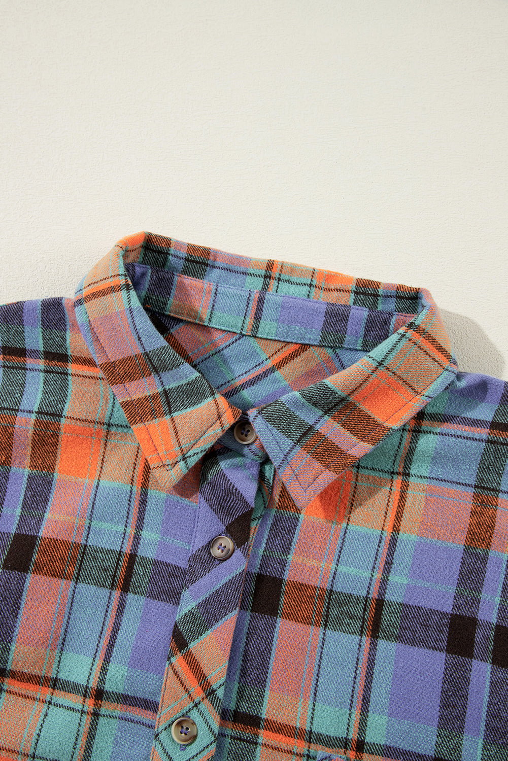 Orange Plaid Print Pocket Loose Shirt Shacket