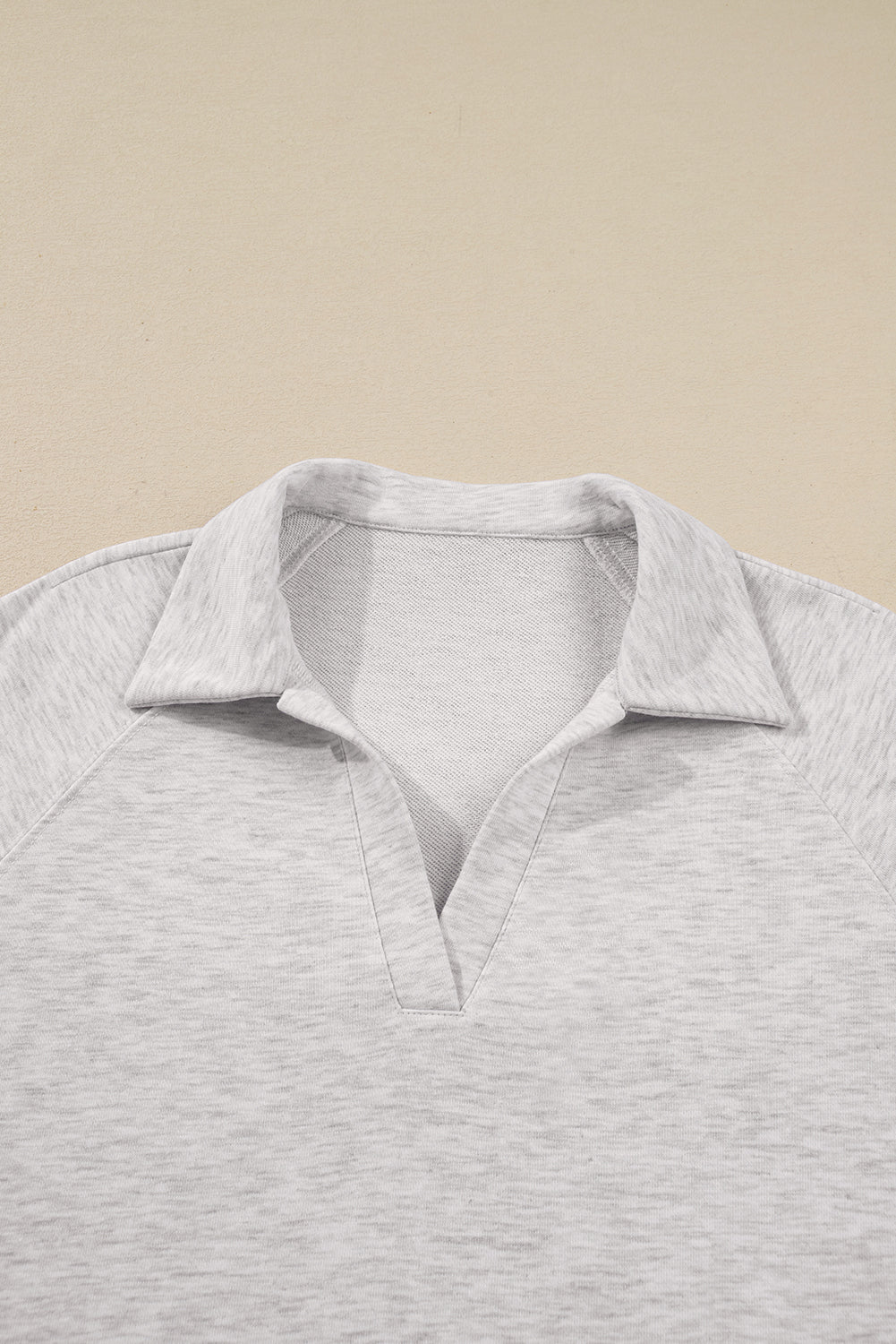 Light Grey Polo Collar V Neck Pullover and Drawstring Sweatpants Set