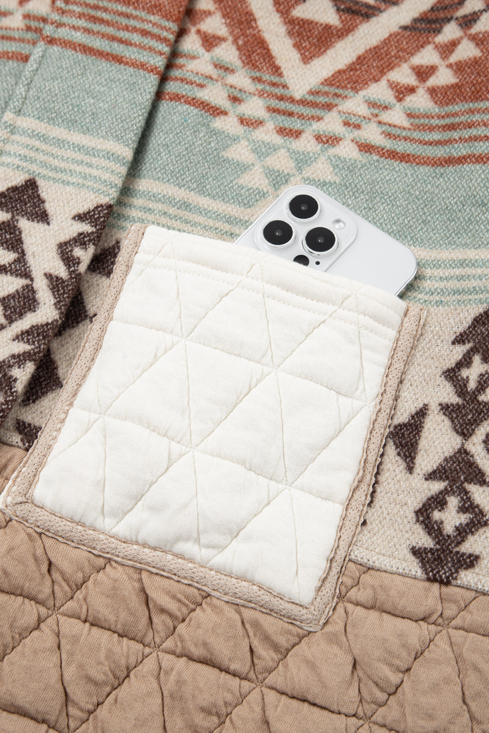 Light French Beige Geometric Quilted Patchwork Vintage Jacket