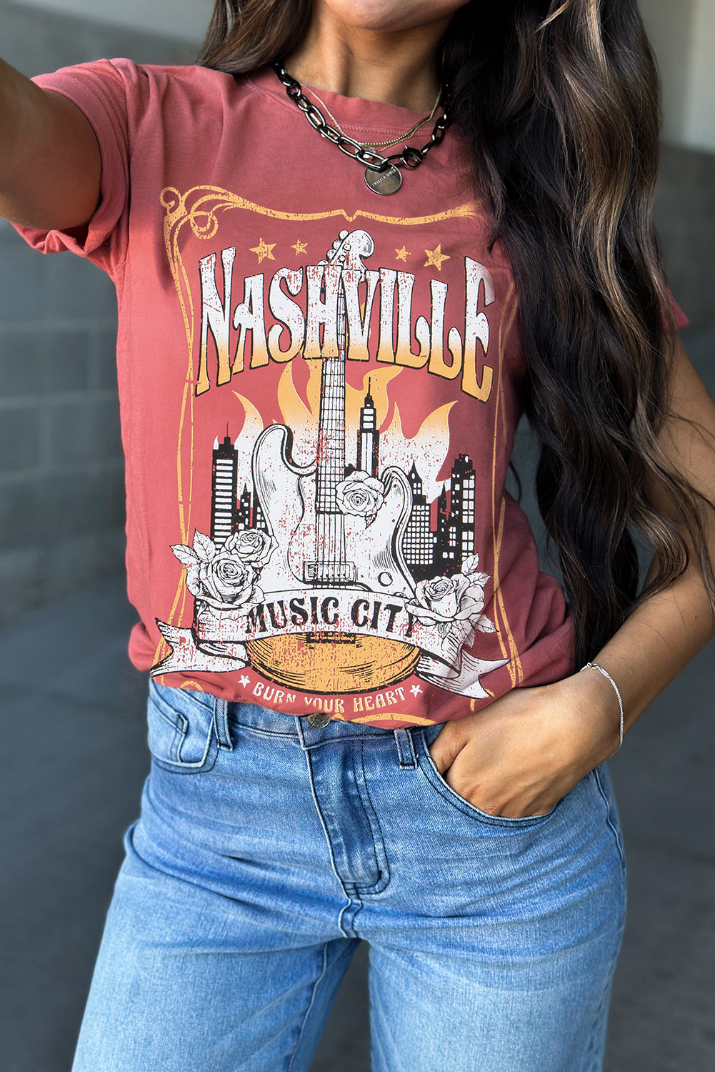 Mineral Red Nashville Music City Graphic Retro Fashion Tee