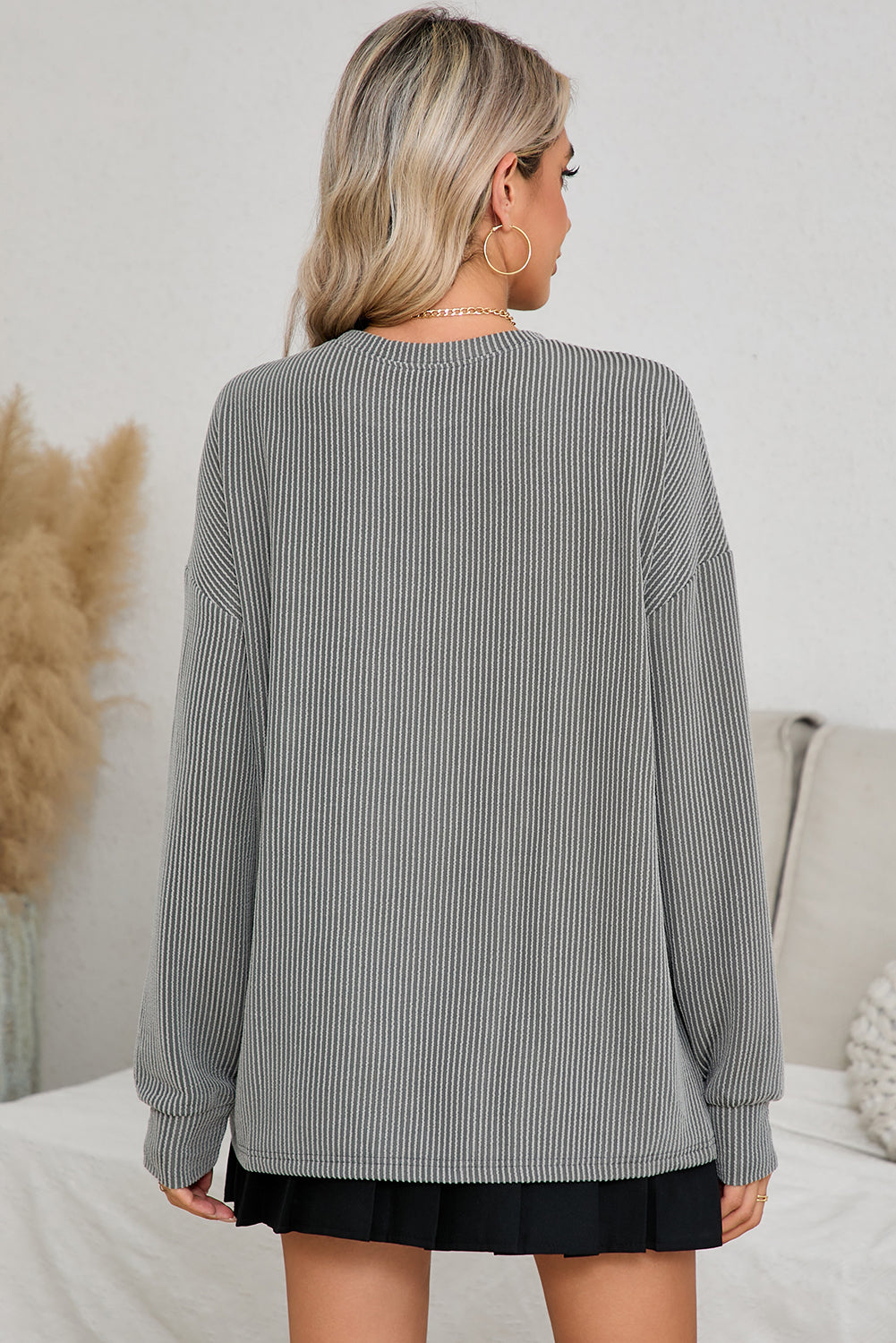 Dark Grey Corded GAME DAY Graphic Long Sleeve Top