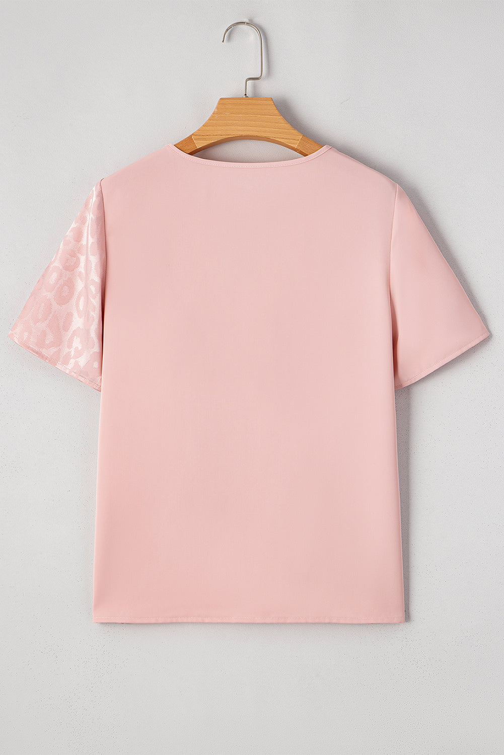 Apricot Pink Leopard Patchwork Cross Strappy V Neck Blouse