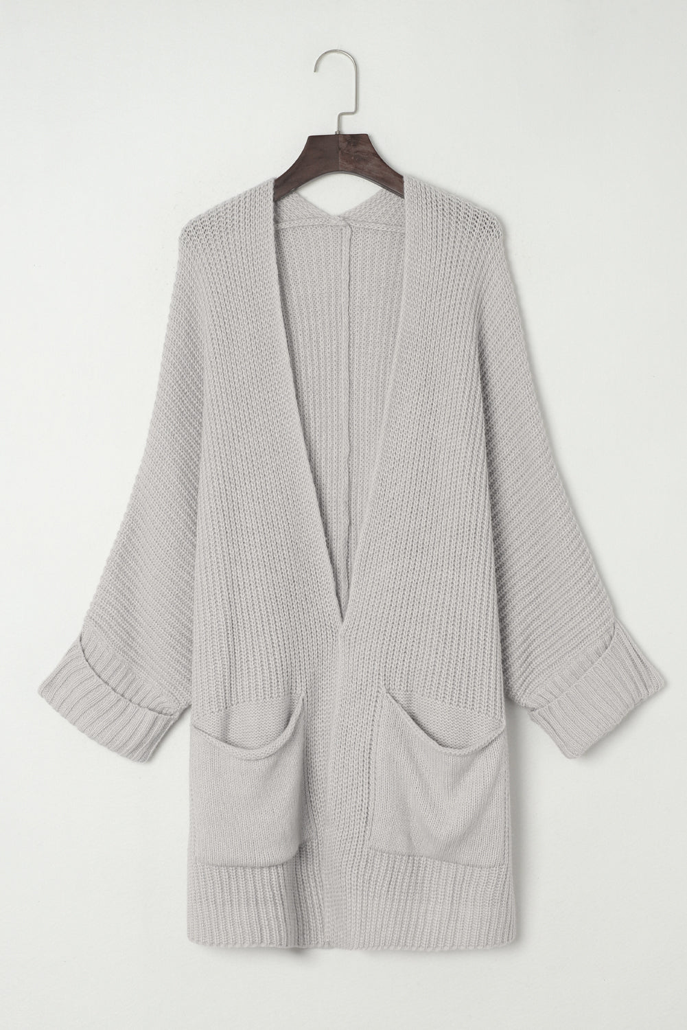 Gray Batwing Sleeve Pocket Oversized Cable Knit Cardigan