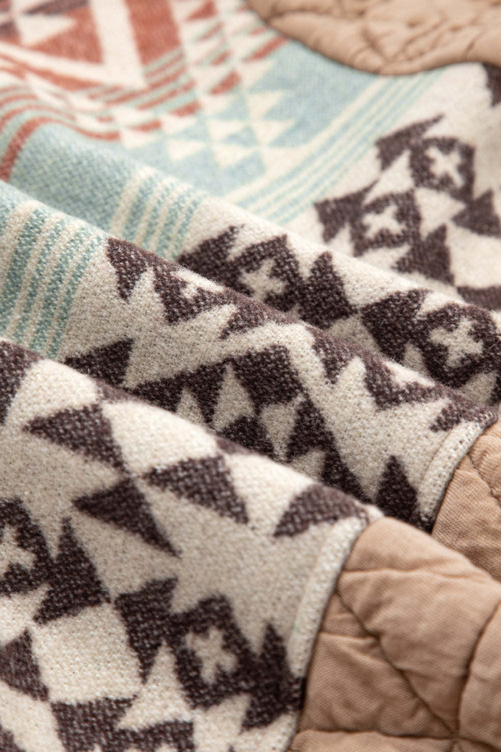 Light French Beige Geometric Quilted Patchwork Vintage Jacket