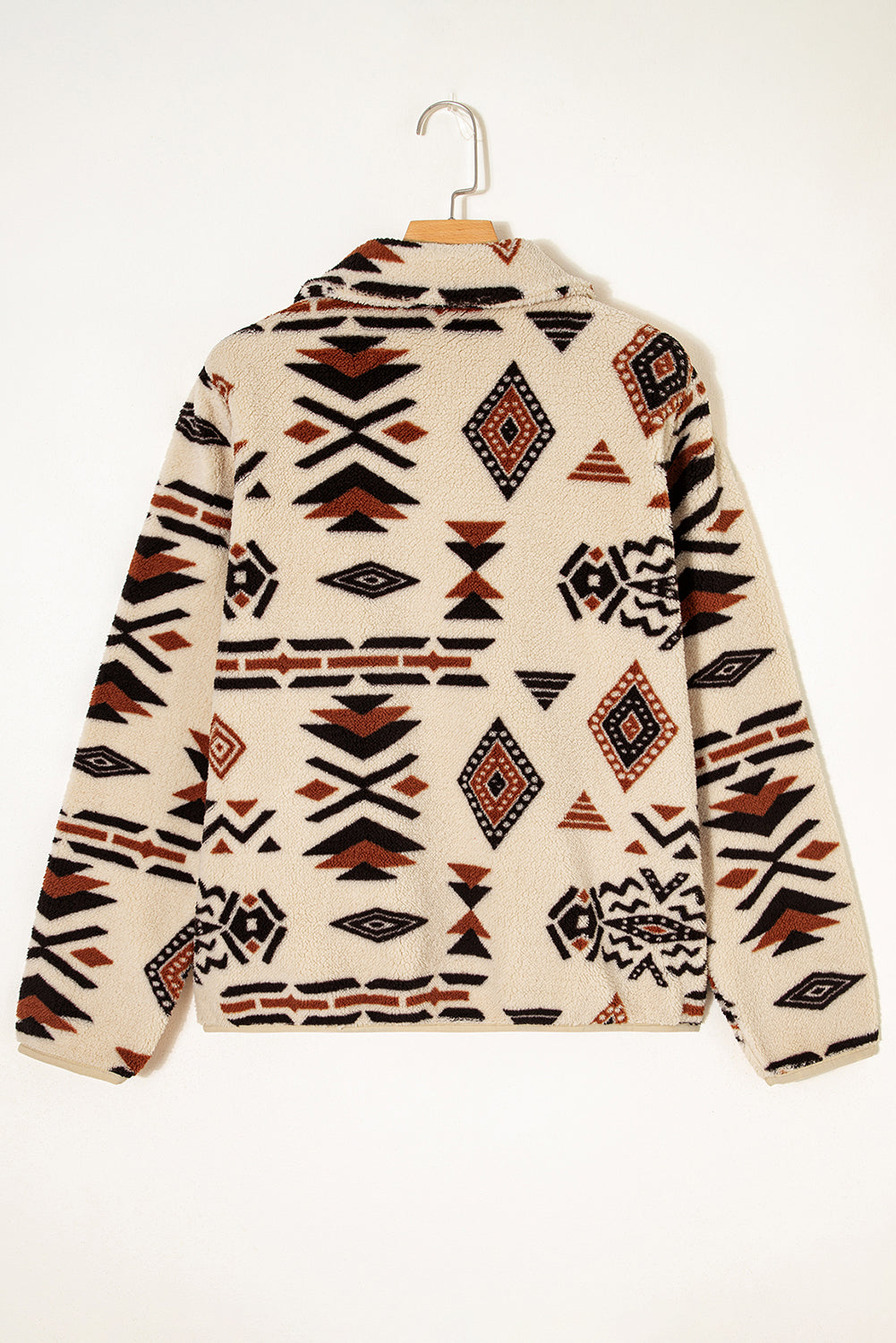 Beige Vintage Geometric Half Zip Plush Sweatshirt