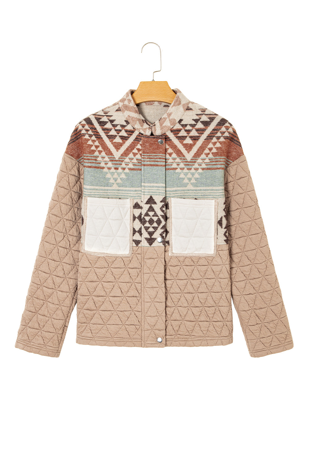 Light French Beige Geometric Quilted Patchwork Vintage Jacket
