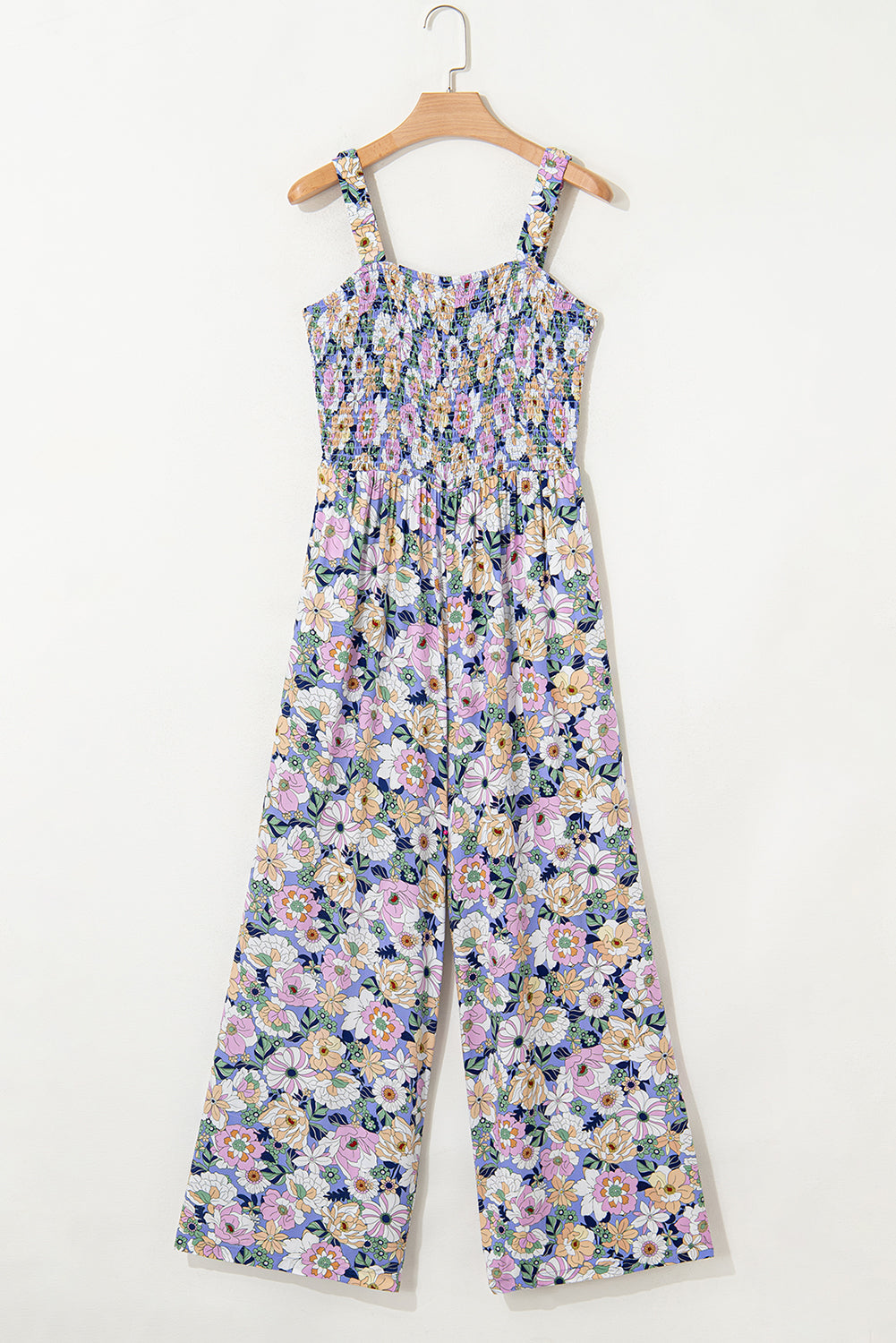 Purple Floral Square Neckline Stretch High Waist Jumpsuit